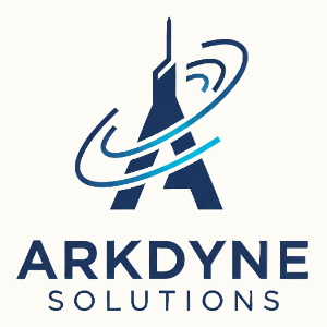 Arkdyne Solutions logo with a stylized 'A' and satellite dish design on a white background